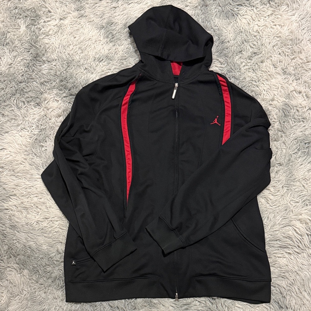 Air Jordan Full Zip Black Red Hoodie Jacket Size XXL